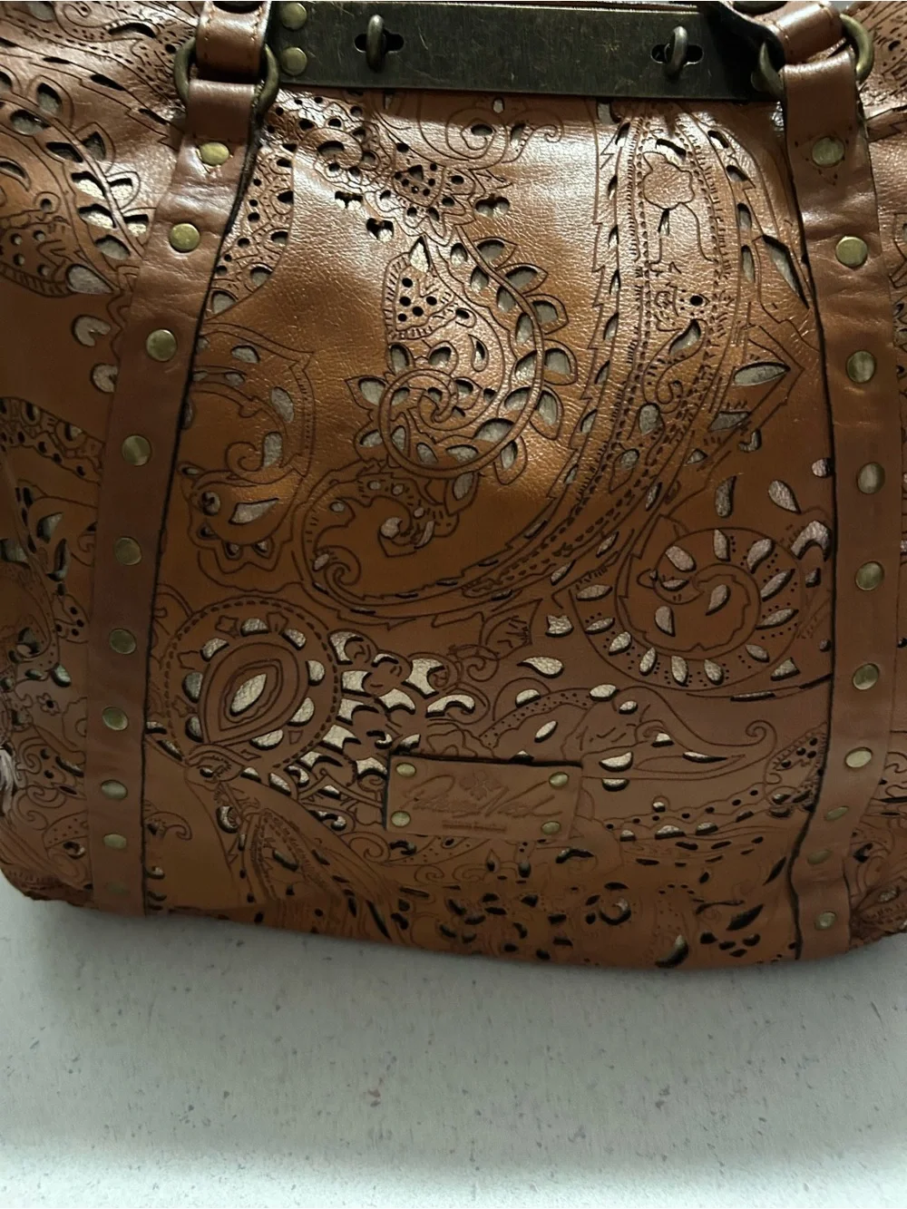 Patricia Nash Cutout Leather Tote Bag in Tan